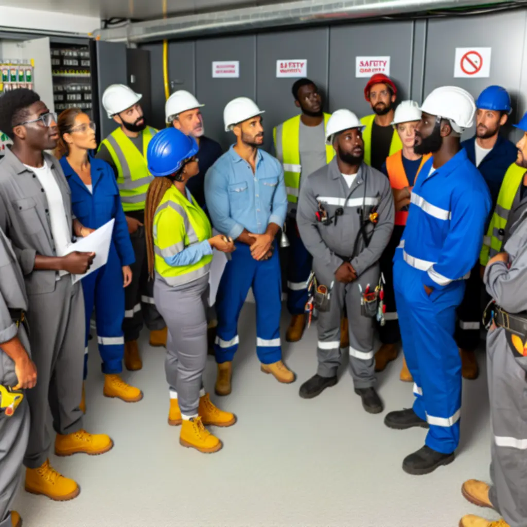 Zespół Electric Service PL podczas pracy na zabezpieczonym stanowisku w obiekcie biurowym