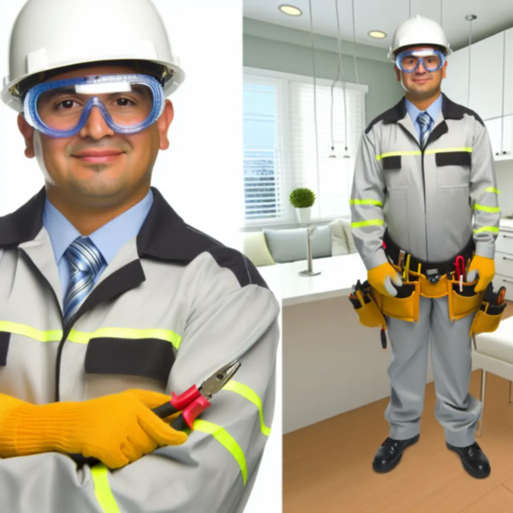 Elektryk Electric Service PL w pełnym wyposażeniu ochronnym podczas pracy