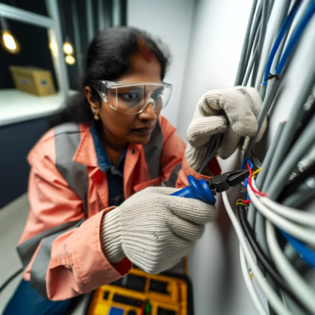 Instalacja elektryczna w trakcie realizacji w nowoczesnym wnętrzu